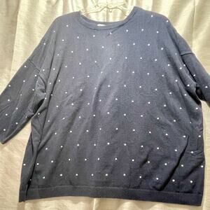 J Jill 3/4 Sleeve Sweater Navy With Cream Polka Dot size 2X